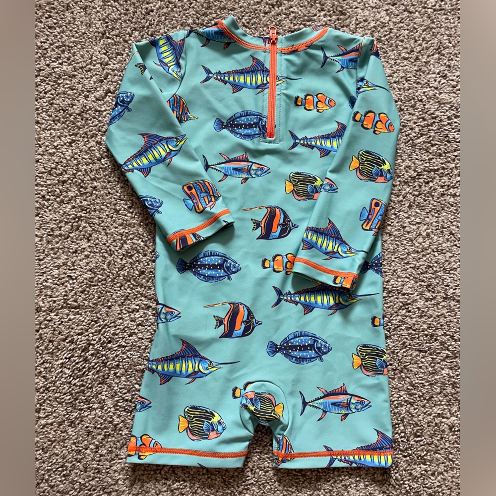 Hatley teal fish print swimsuit NWOT